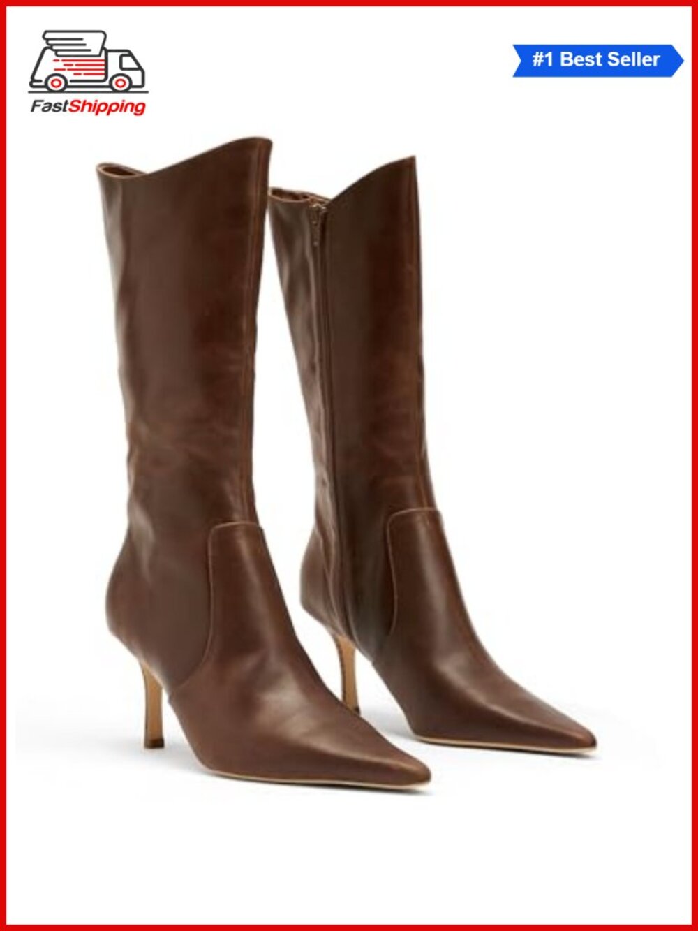 ✨ Pointed Toe High Heel Mid Calf Boots Side Zipper Winter Dress Shoes